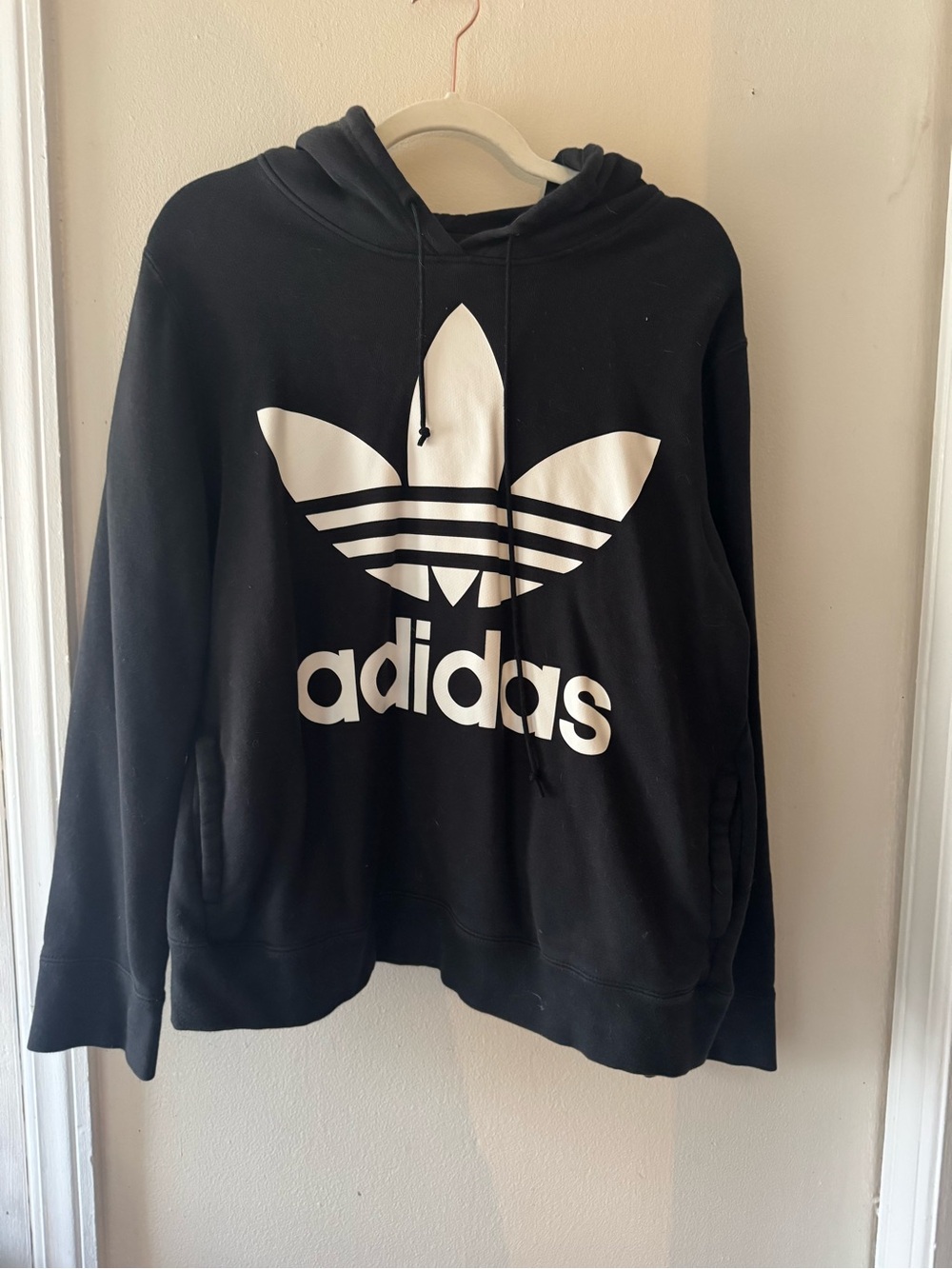Women’s adidas Black Crewneck Hoodie with White Trefoil Logo
